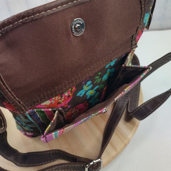 Relic Crossbody Purse Canvas & Faux Leather Trim Brown Floral & Stripes Small - Picture 7 of 15